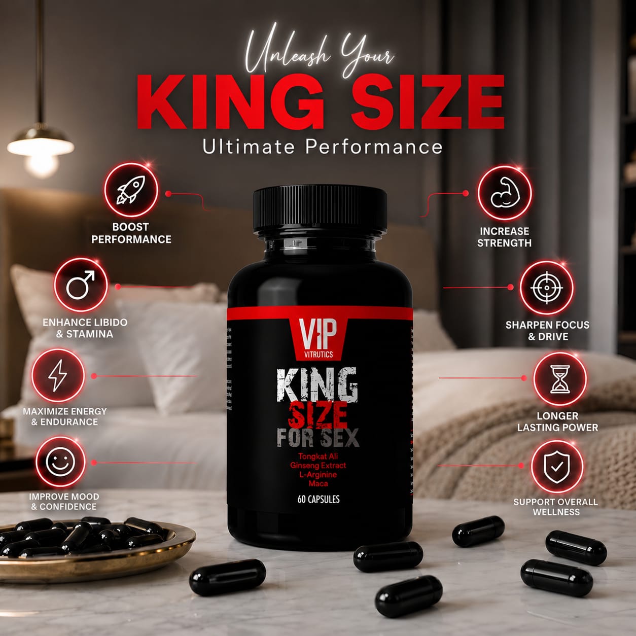 King Size For Sex Capsules – Advanced Male Performance, Energy & Vitality Support (60 Capsules)