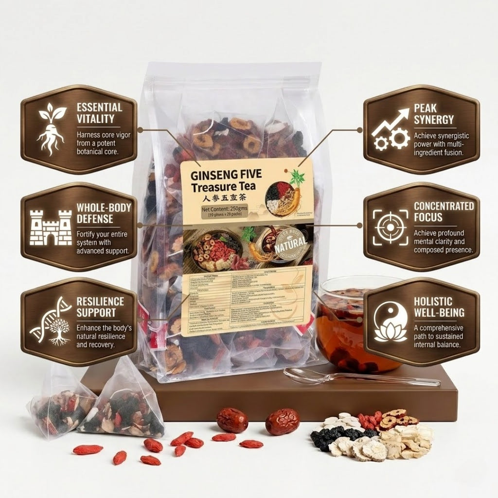 Ginseng Five Treasure Tea – Traditional Herbal Wellness Blend (28 Tea Bags | 250g)