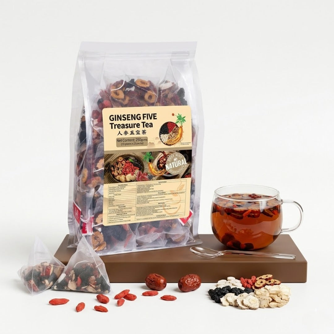 Ginseng Five Treasure Tea – Traditional Herbal Wellness Blend (28 Tea Bags | 250g)